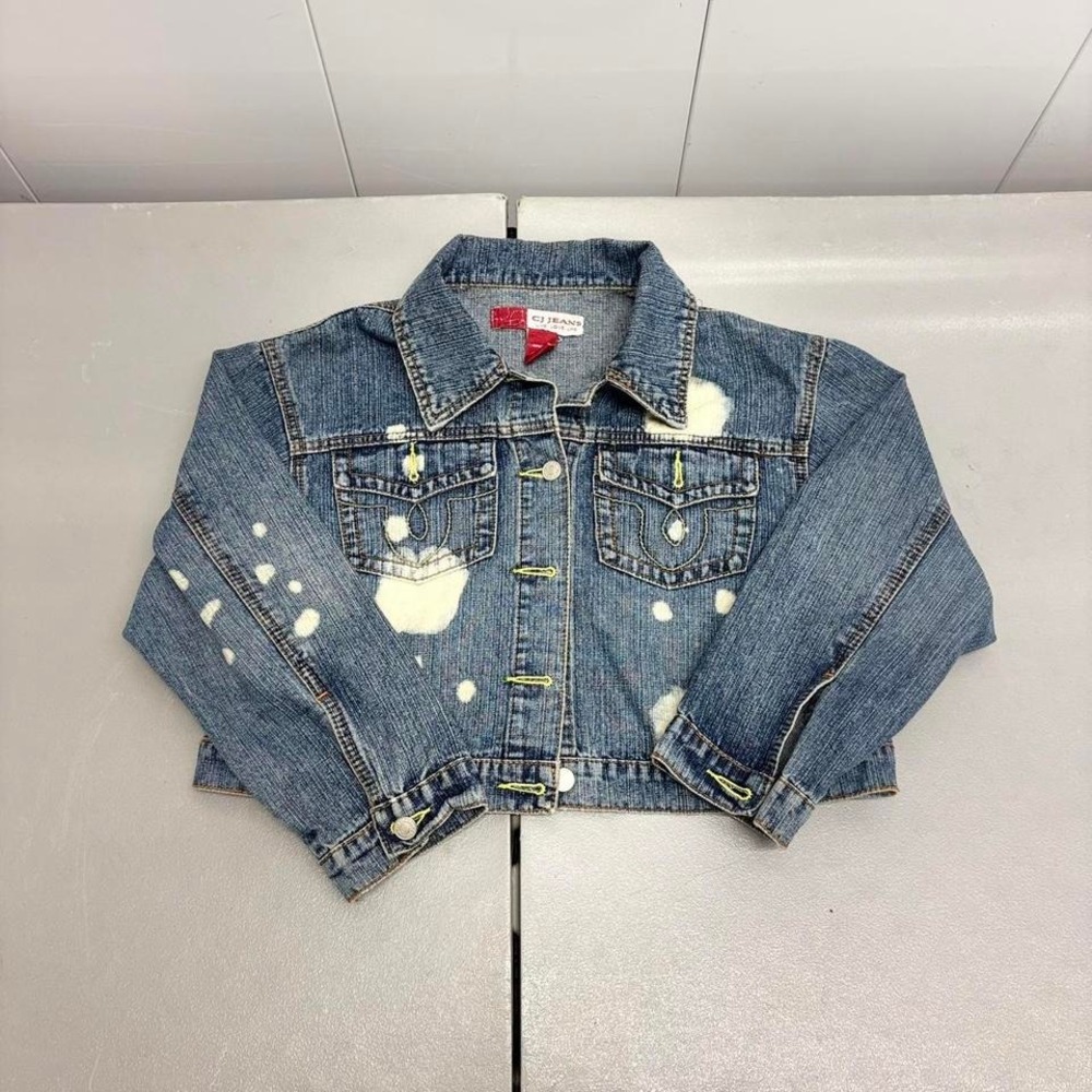 CJ Jeans Cropped denim jacket‎ with white paint splatter sz 20